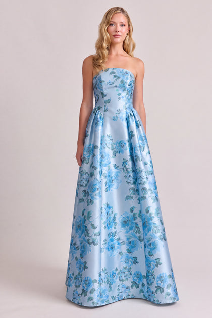 Sofia Floral Print Mikado Dress | Sky Blue Blossom