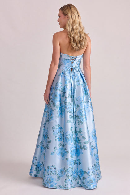 Sofia Floral Print Mikado Dress | Sky Blue Blossom