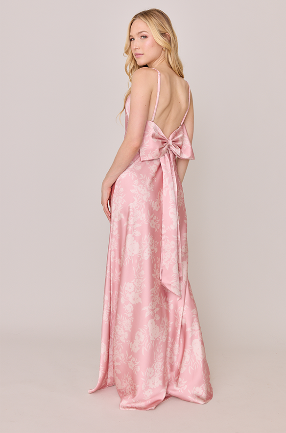 Steph Satin Floral Print Dress | Made To Order Hot Pink Garden Steph Satin Floral Print Dress | Made To Order Hot Pink Garden