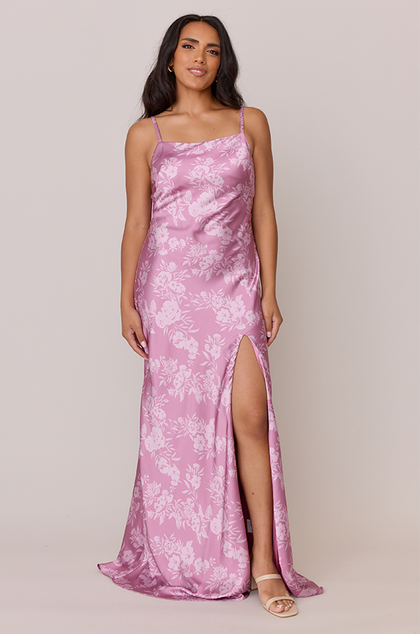 Steph Satin Floral Print Dress | Made To Order | Mauve Pink Bouquet