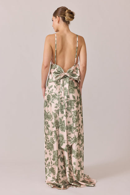 Steph Satin Floral Print Dress | Made To Order | Moss Garden