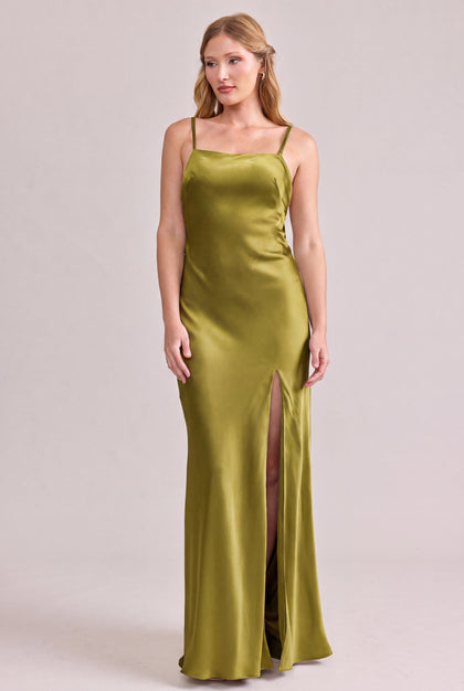 Steph Satin Dress | Made To Order | Chartreuse