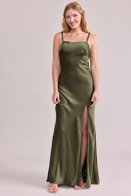 Steph Satin Dress | Made To Order | Deep Olive