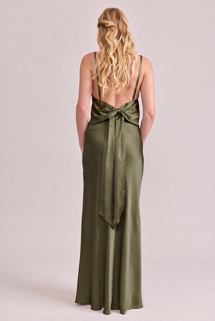 Steph Satin Dress | Made To Order | Deep Olive