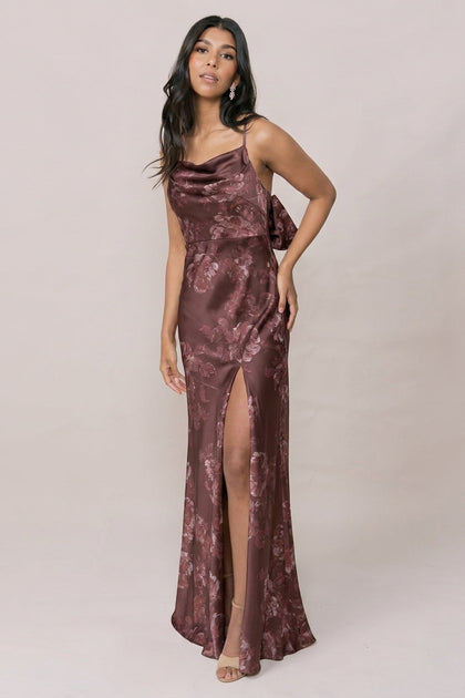 Steph Satin Floral Print Dress | Made To Order | Mahogany Blooms
