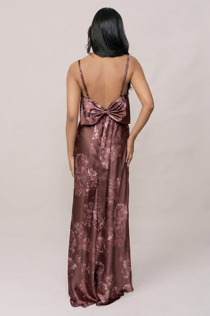 Steph Satin Floral Print Dress | Made To Order | Mahogany Blooms