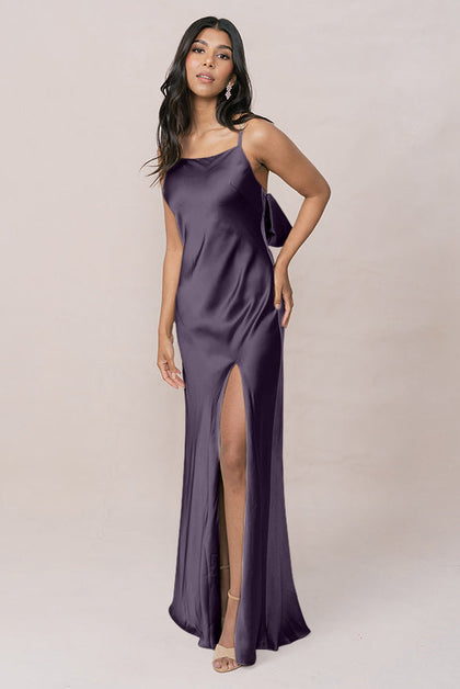 Steph Satin Dress | Made To Order | Eggplant