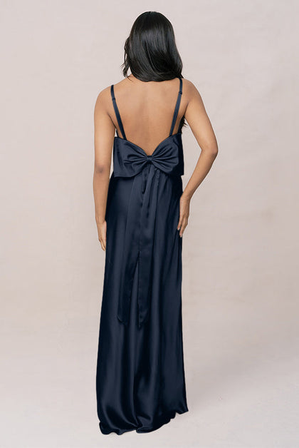 Steph Satin Dress | Made To Order | Navy Blue