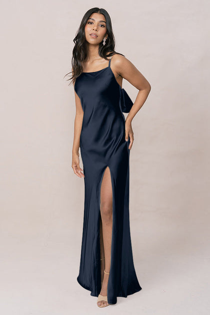 Steph Satin Dress | Made To Order | Navy Blue