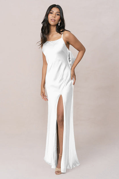 Steph Satin Dress | Made To Order | White Pearl