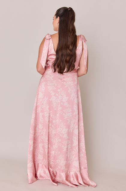 Stevie Satin Floral Print Dress | Made To Order | Blush Bouquet