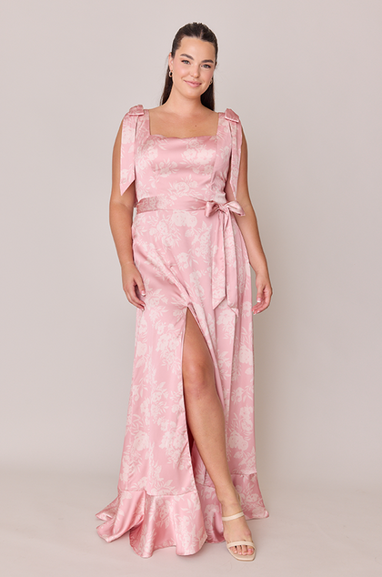 Stevie Satin Floral Print Dress | Made To Order | Blush Bouquet