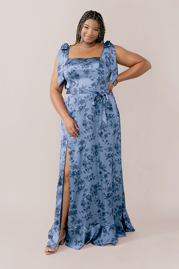 Blue satin floral dress online