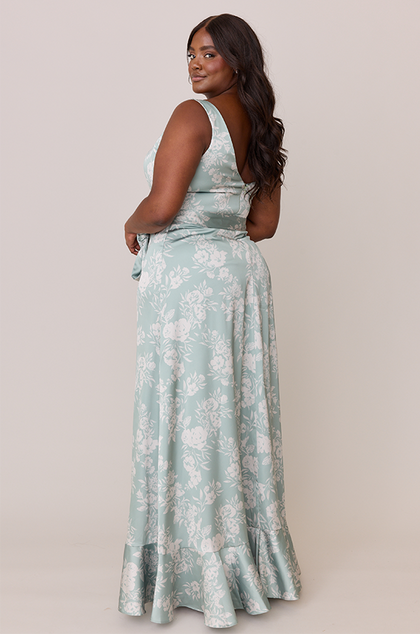 Stevie Satin Floral Print Dress | Made To Order | Sage and Champagne Bouquet