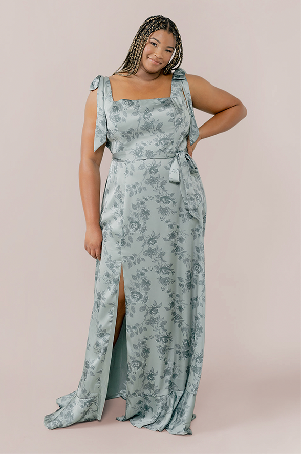 grey floral print dress Stunning Grey Floral Print Dress - Lace-Up Maxi Dress