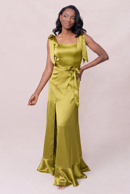 Stevie Satin Dress | Made To Order | Chartreuse