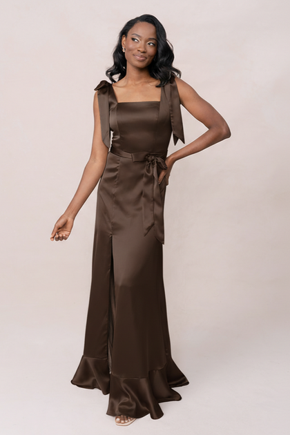 Stevie Satin Dress | Made To Order | Espresso