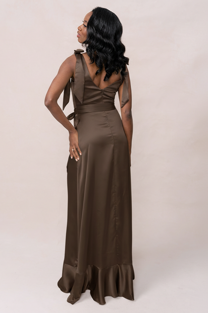 Stevie Satin Dress | Made To Order | Espresso