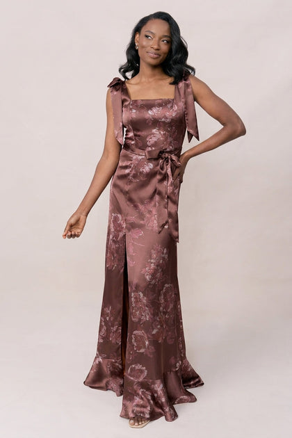 Stevie Satin Floral Print Dress | Made To Order | Mahogany Blooms