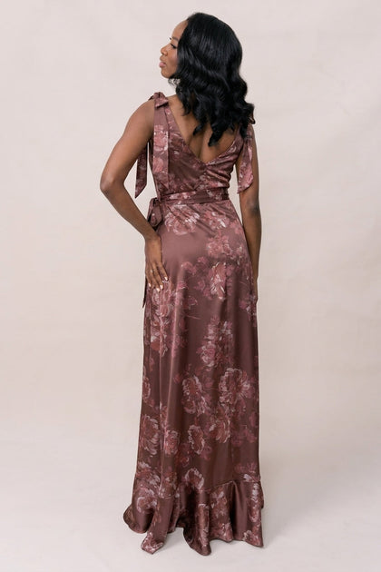 Stevie Satin Floral Print Dress | Made To Order | Mahogany Blooms