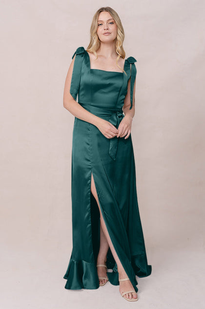 Stevie Satin Dress | Made To Order | Emerald