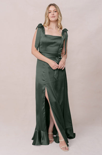Stevie Satin Dress | Made To Order | Deep Olive