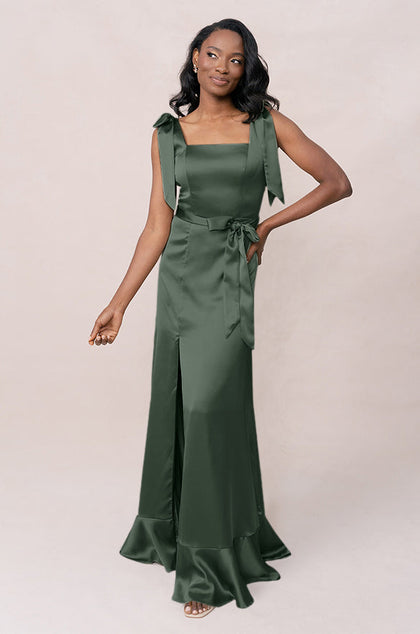 Stevie Satin Dress | Made To Order | Deep Olive