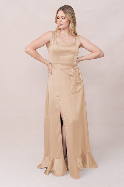 Stevie Satin Dress | Made To Order | Honey Beige