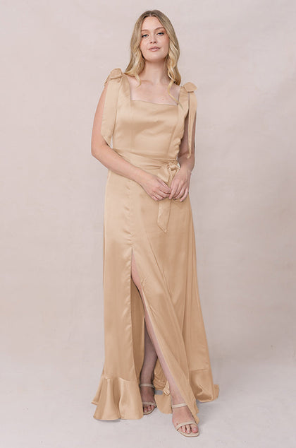 Stevie Satin Dress | Made To Order | Honey Beige