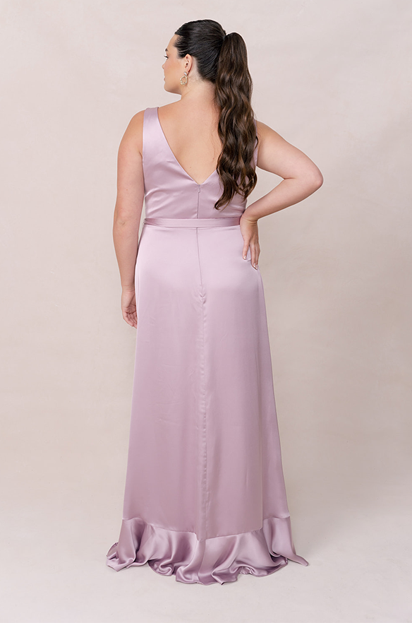 open lace back dress Amethyst Deep V Satin Bridesmaid Dress | Shasi A-Line Gown open lace back dress Amethyst Deep V Satin Bridesmaid Dress | Shasi A-Line Gown