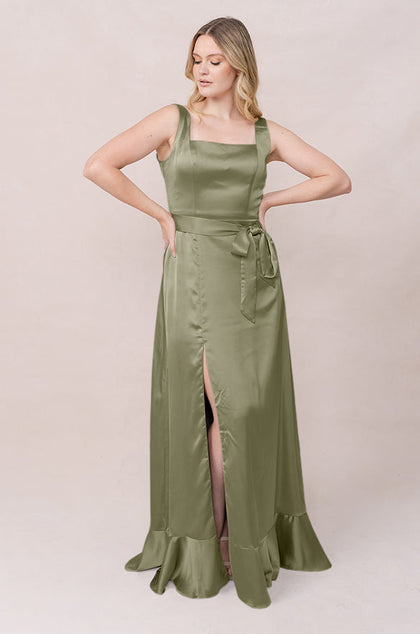Stevie Satin Dress | Made To Order | Moss