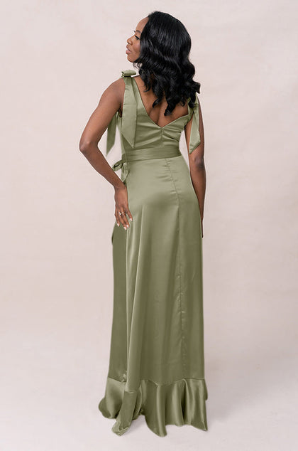 Stevie Satin Dress | Made To Order | Moss