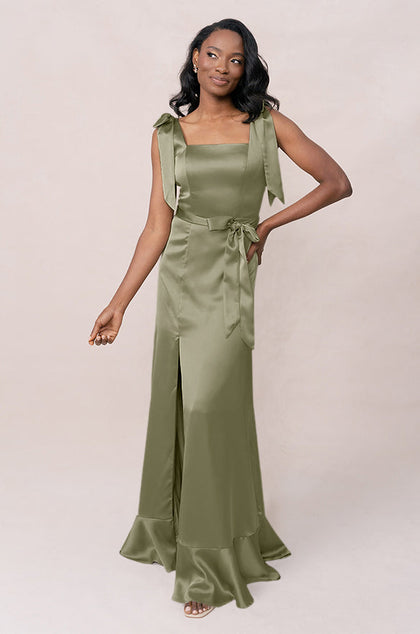 Stevie Satin Dress | Made To Order | Moss