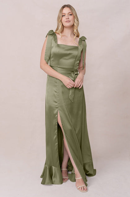 Stevie Satin Dress | Made To Order | Moss