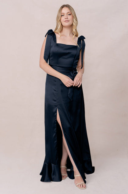 Stevie Satin Dress | Made To Order | Navy Blue