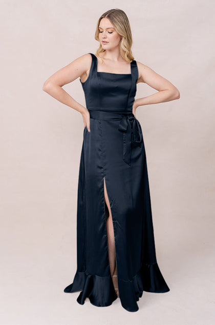 Stevie Satin Dress | Made To Order | Navy Blue