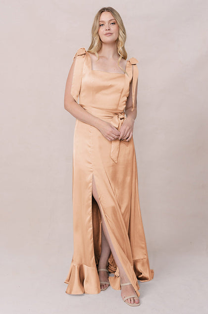 Stevie Satin Dress | Made To Order | Peach