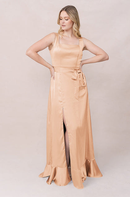 Stevie Satin Dress | Made To Order | Peach