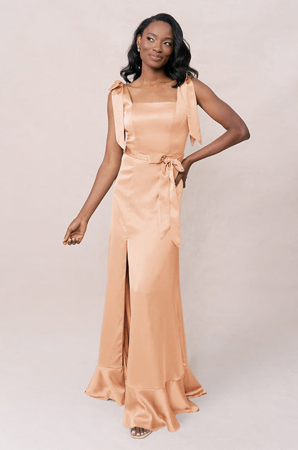 Stevie Satin Dress | Made To Order | Peach