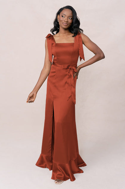 Stevie Satin Dress | Made To Order | Rust