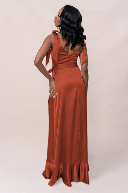 Stevie Satin Dress | Made To Order | Rust