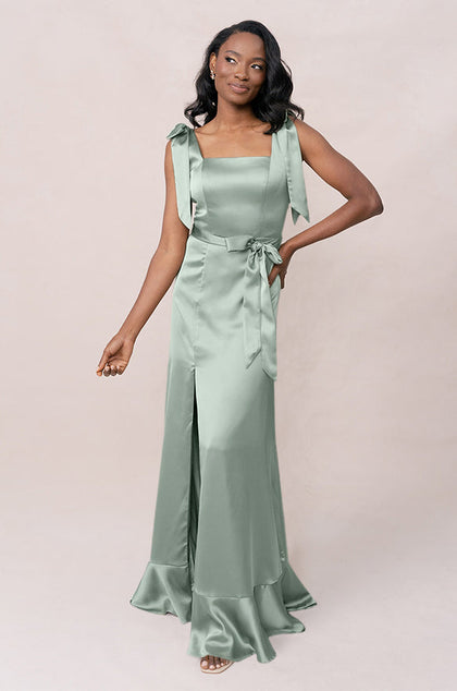 Stevie Satin Dress | Made To Order | Sage