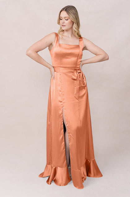 Stevie Satin Dress | Made To Order | Tangerine
