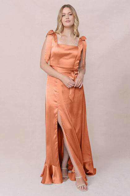 Stevie Satin Dress | Made To Order | Tangerine