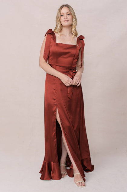 Stevie Satin Dress | Made To Order | Terracotta Rust