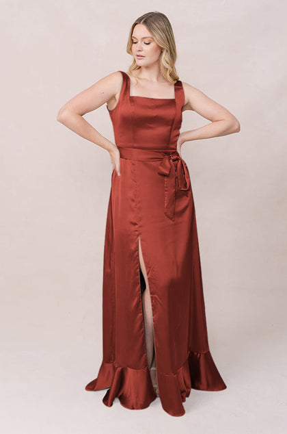 Stevie Satin Dress | Made To Order | Terracotta Rust
