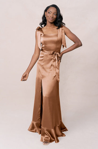 Stevie Satin Dress | Made To Order | Toffee