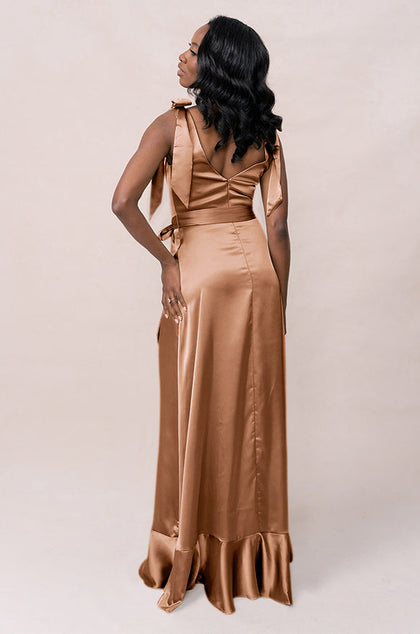 Stevie Satin Dress | Made To Order | Toffee