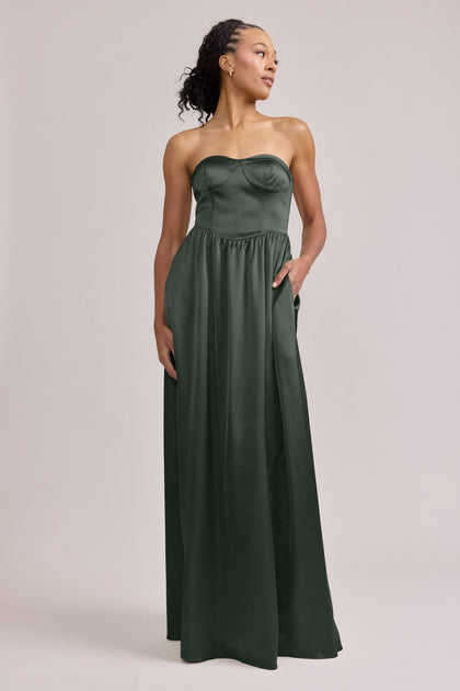 Sydney Satin Dress | Made To Order | Deep Olive