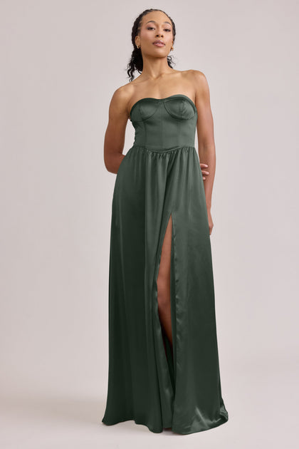 Sydney Satin Dress | Made To Order | Deep Olive